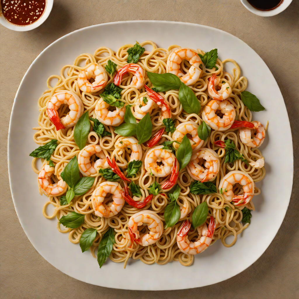 Stir-Fried Udon with Spicy Thai Basil and Shrimp