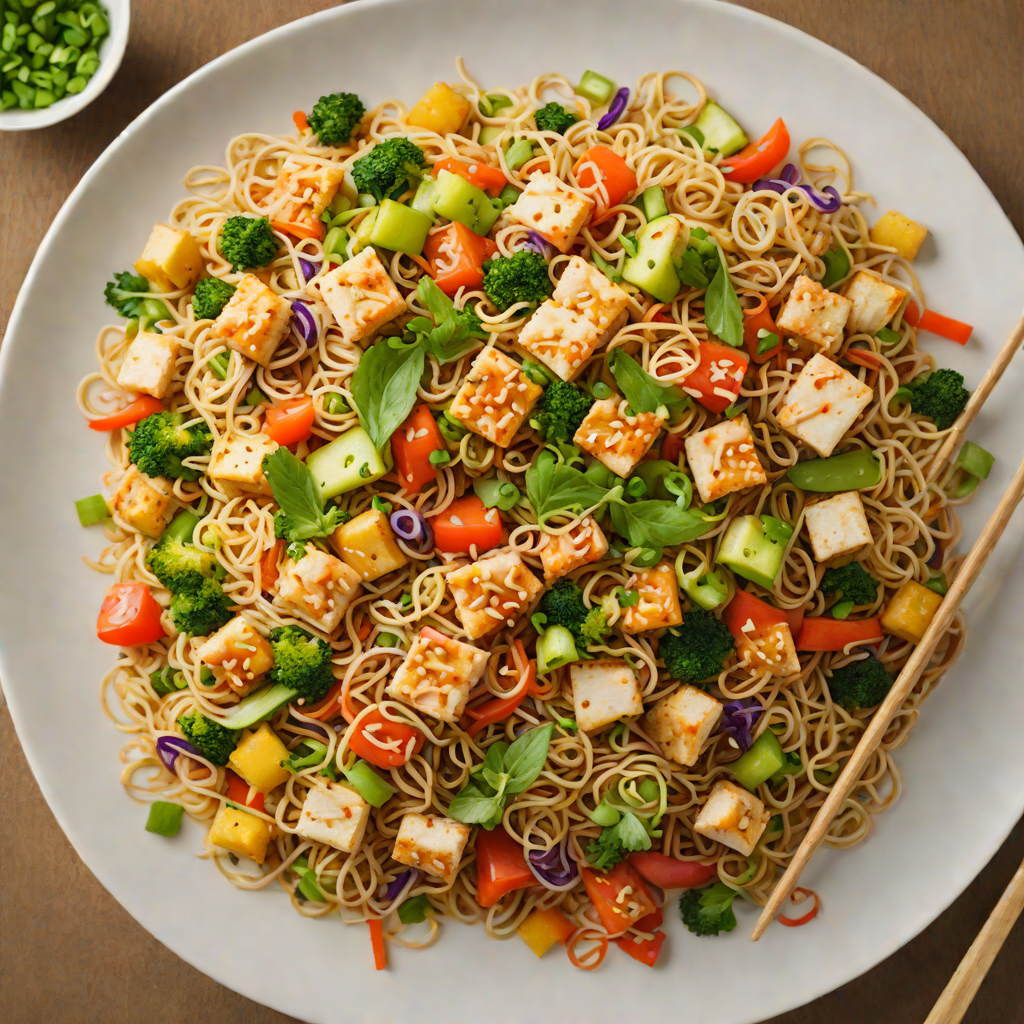 Stir-Fried Rice Noodles with Ginger-Garlic Tofu and Vegetables