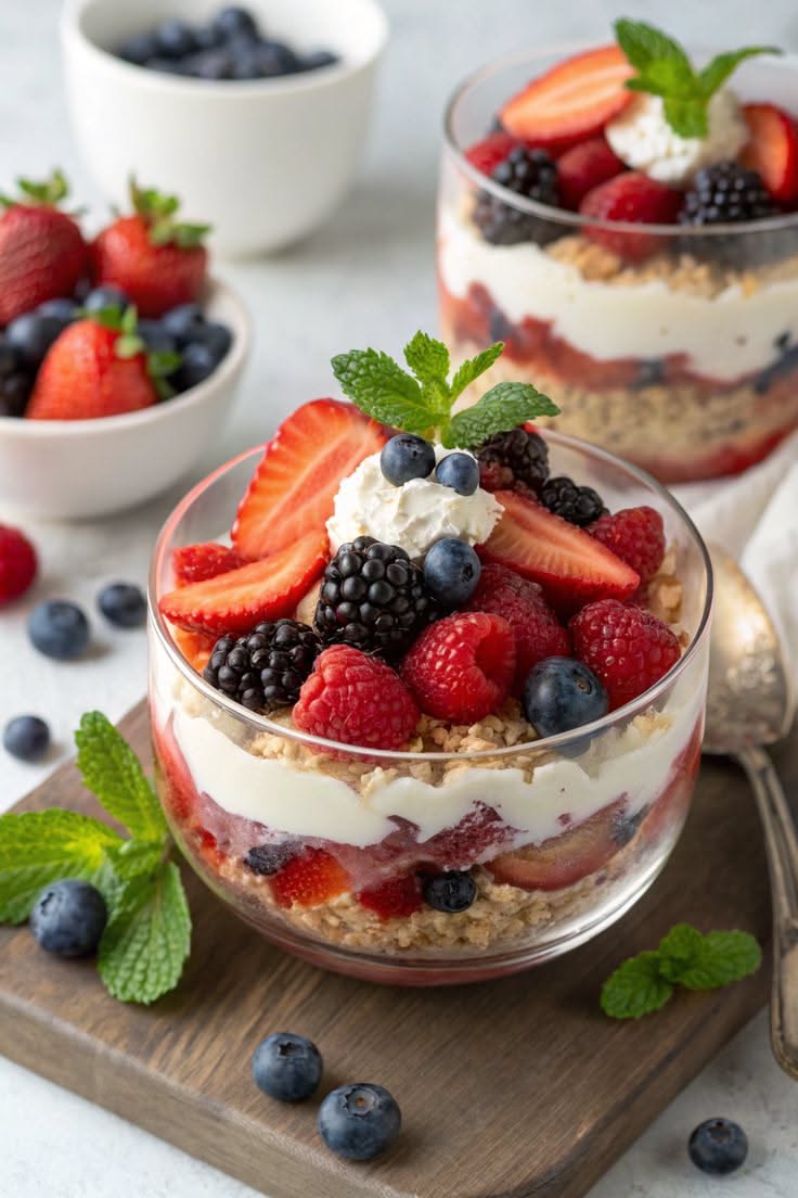 No-Bake Berry Mascarpone Parfait with Almond Crumble