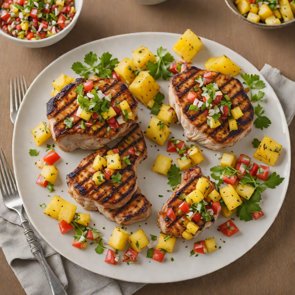 Grilled Mustard-Glazed Pork Chops with Charred Pineapple Salsa