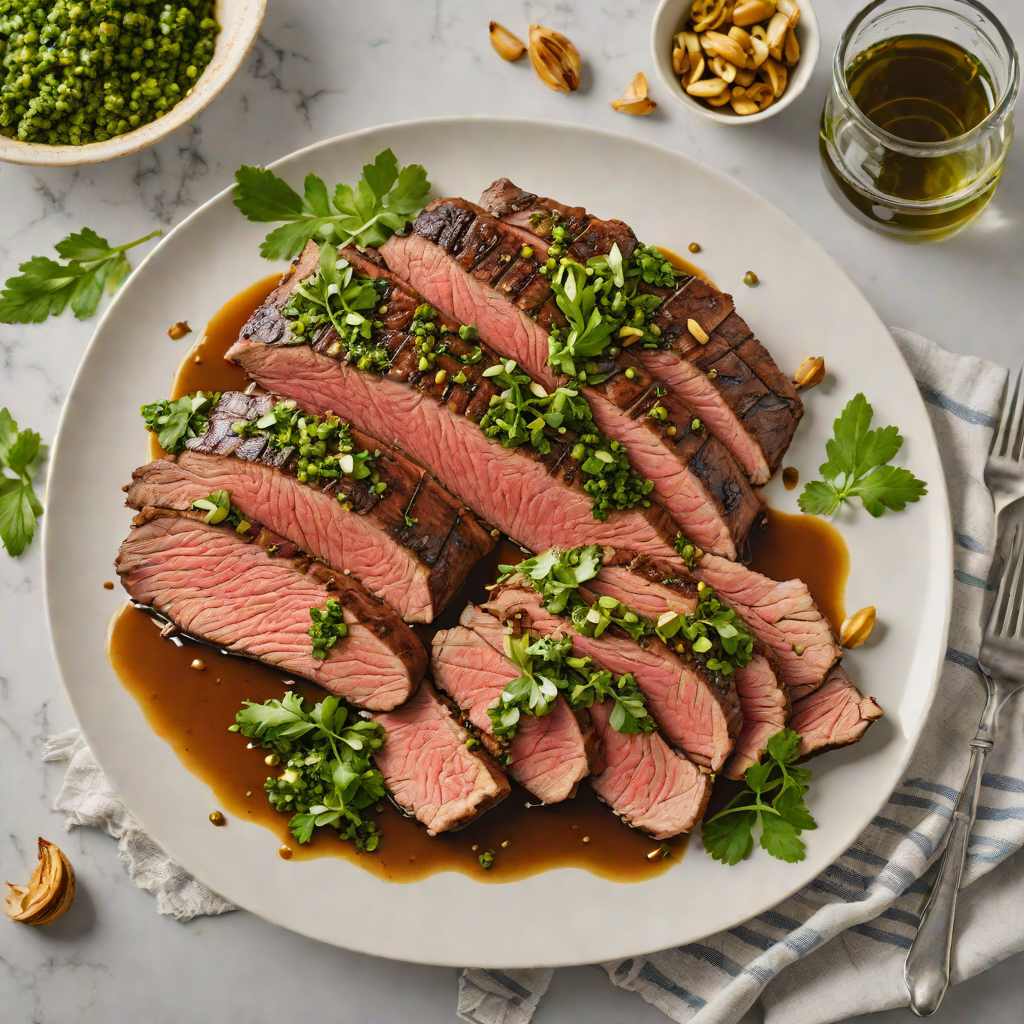 Balsamic-Marinated Flank Steak with Roasted Garlic Chimichurri