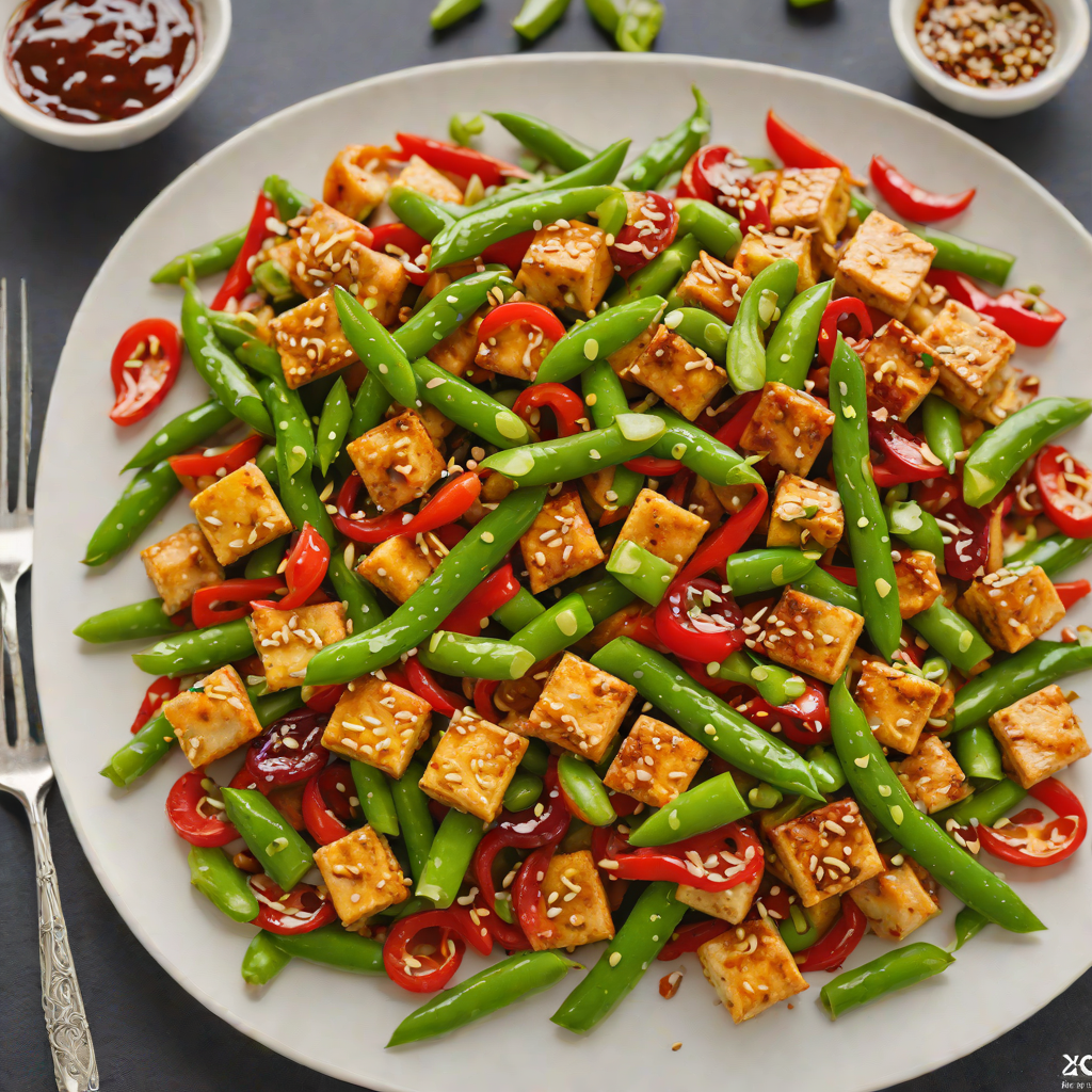 Chili-Garlic Tofu Stir Fry with Snap Peas and Bell Peppers