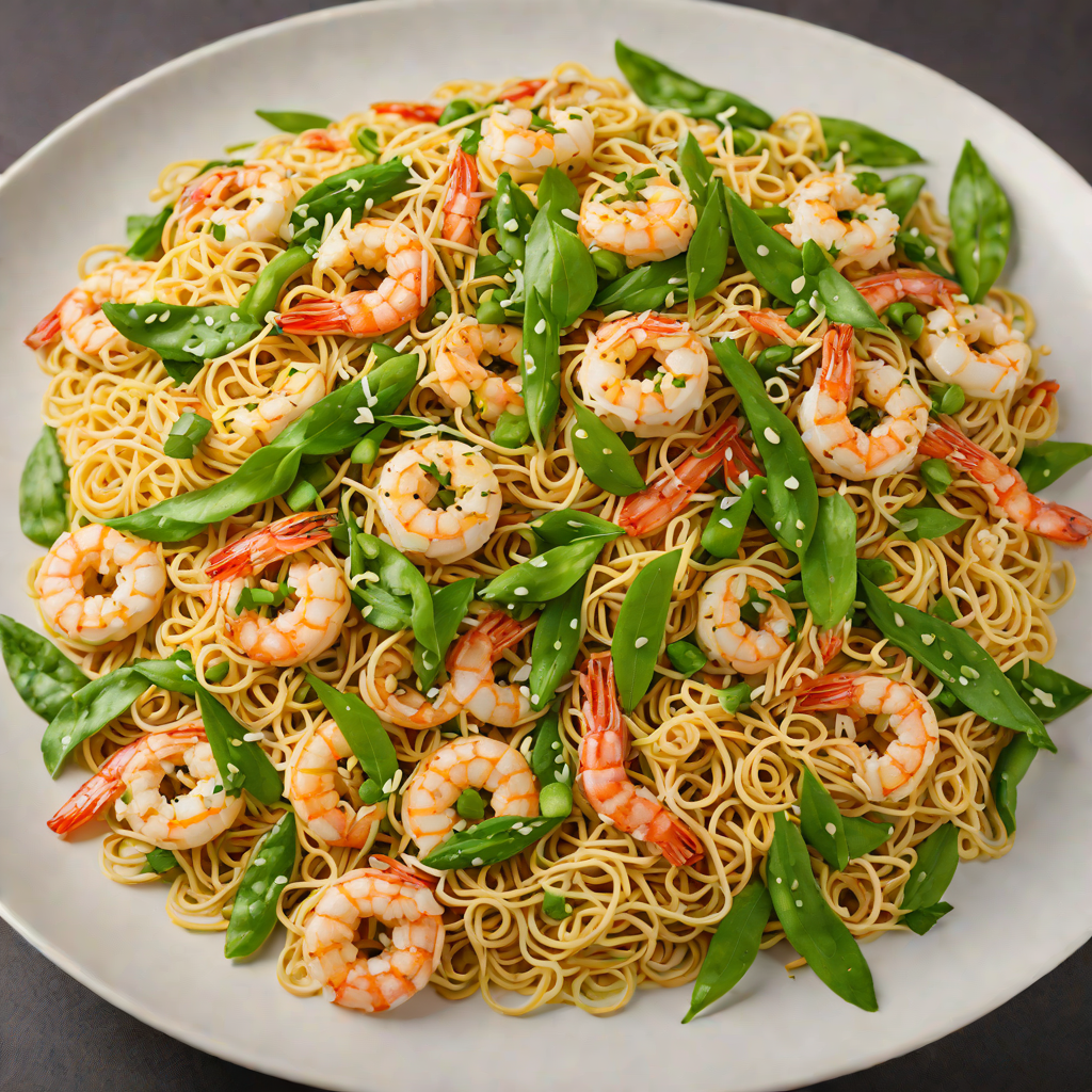 Wok-Fried Cantonese Egg Noodles with Shrimp and Snow Peas