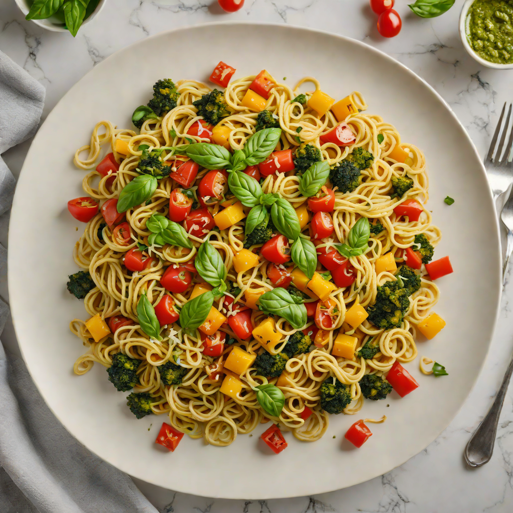 Italian Oven-Roasted Vegetable Pasta with Basil Pesto