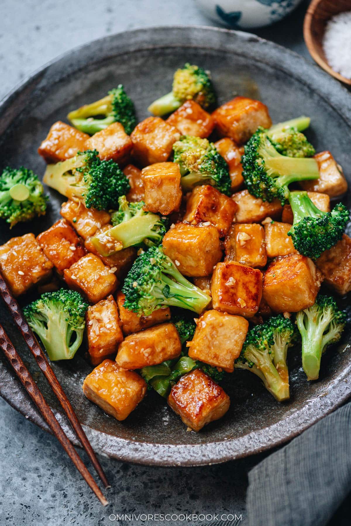 Stir-Fried Tofu with Ginger-Sesame Broccoli and Garlic Sauce