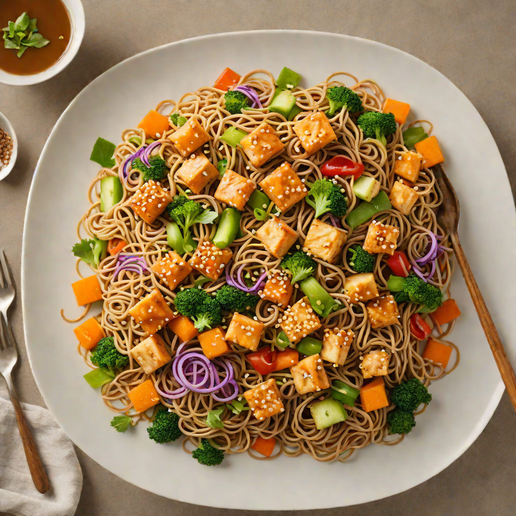 Stir-Fried Soba Noodles with Ginger-Sesame Tofu and Vegetables