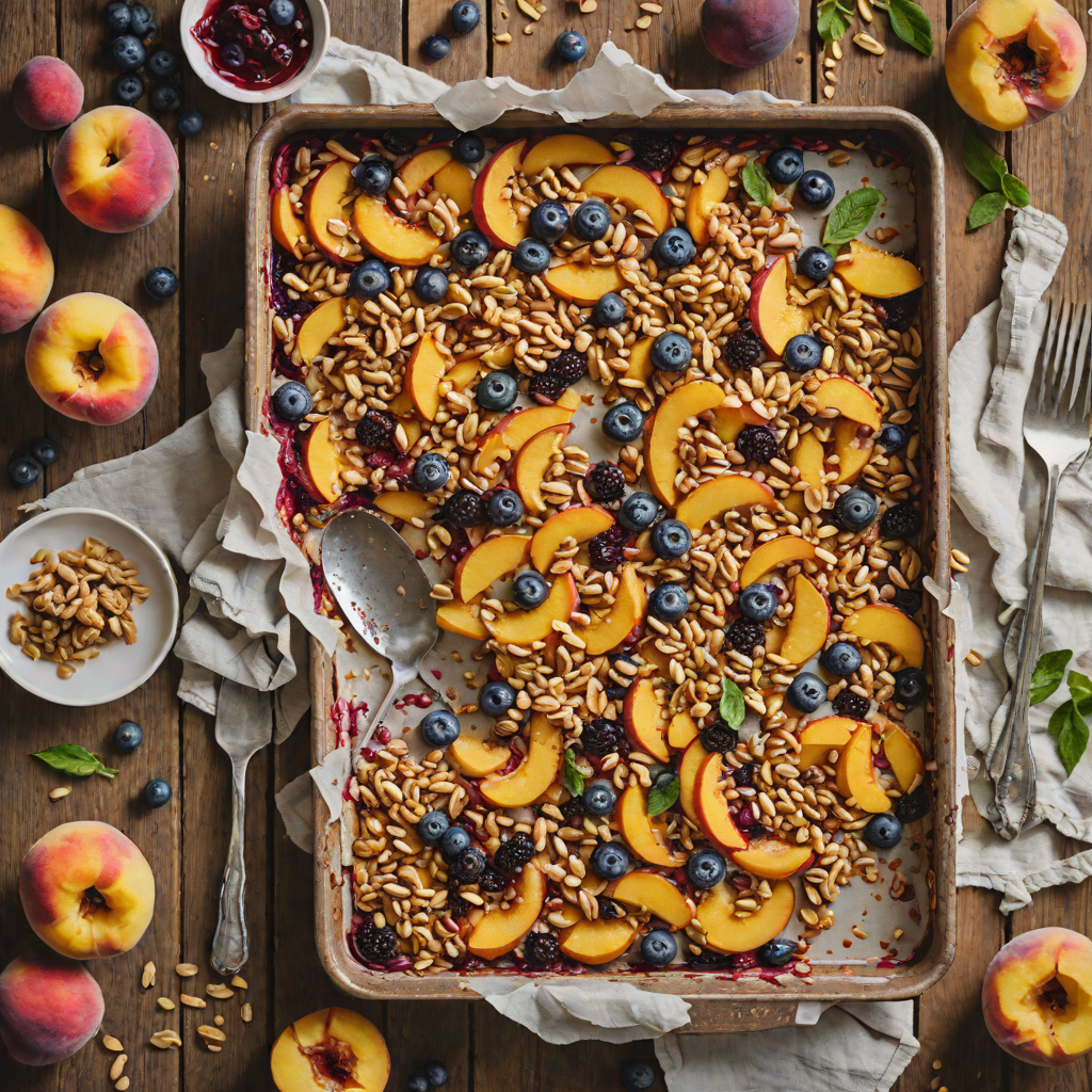 Peach and Blueberry Sheet Pan Crisp with Almond Streusel