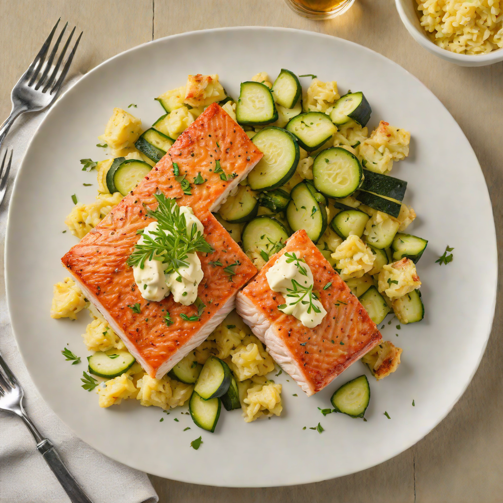 Pan-Seared Salmon with Zucchini and Cheese Gratin