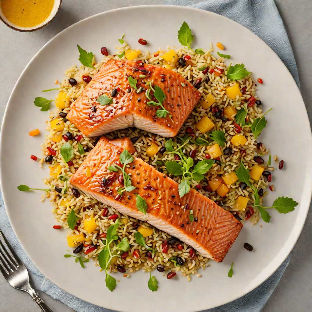 Space-Time Citrus Glazed Salmon with Quinoa Pilaf