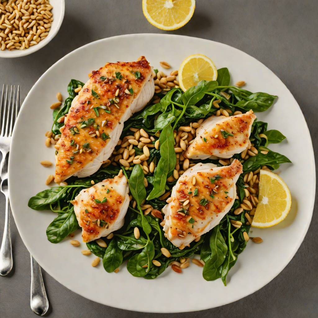 Sautéed Chicken with Lemon-Garlic Spinach and Toasted Pine Nuts