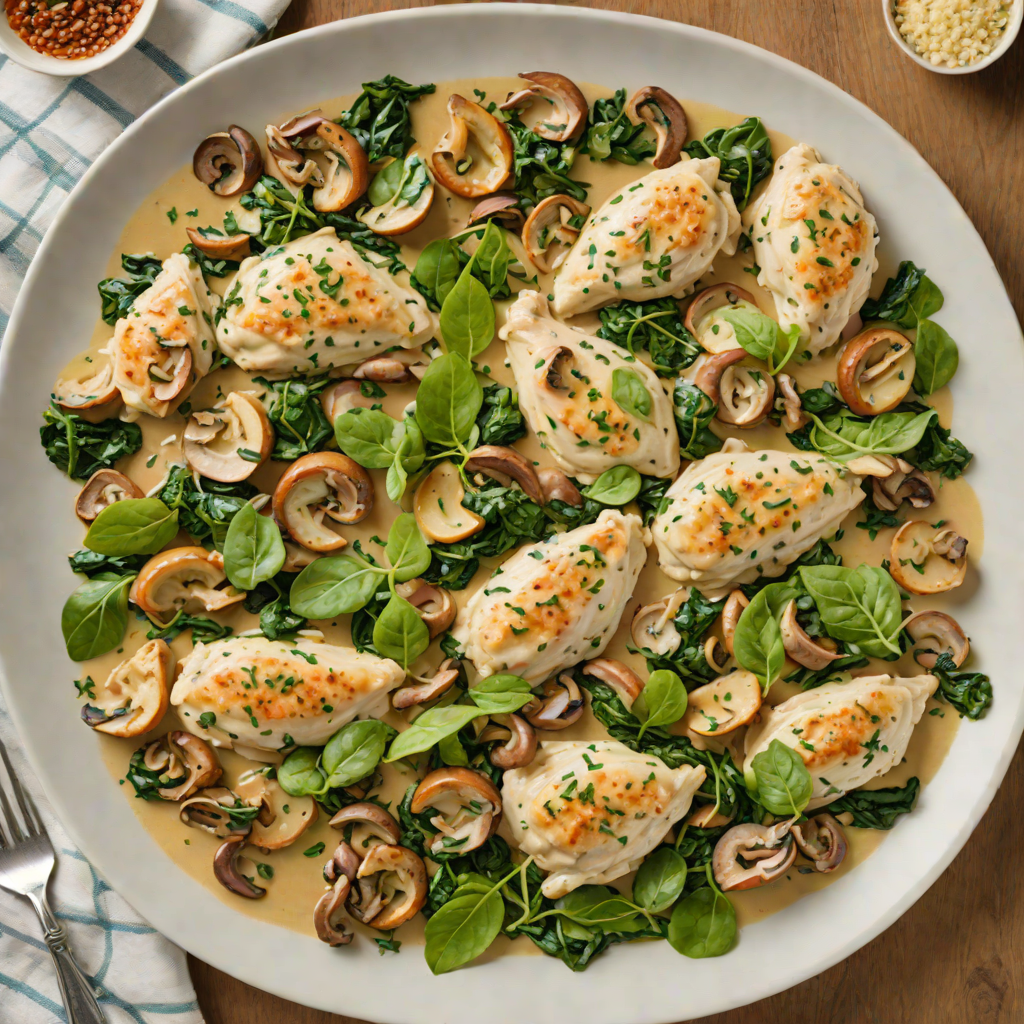 One-Pan Creamy Chicken with Spinach and Mushrooms