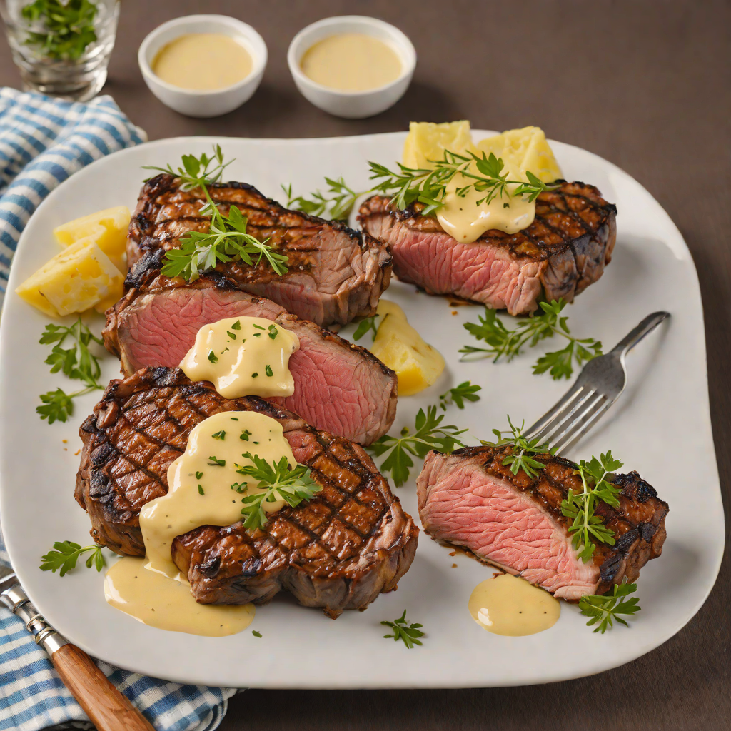 Grilled Cattle-Raised Ribeye with Garlic Herb Butter