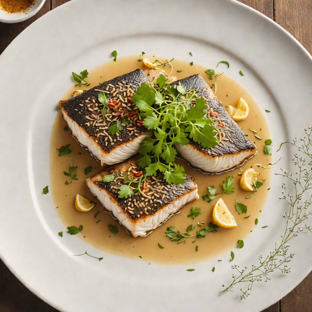 Poached Barramundi in Finger Lime and Lemon Myrtle Broth