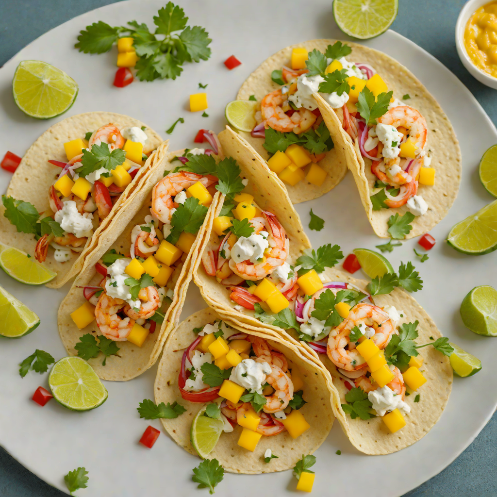 Sautéed Shrimp Tacos with Mango Salsa and Cilantro Crema