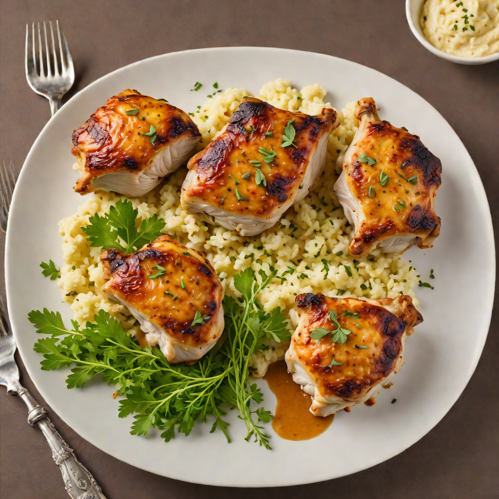 Baked Herb-Roasted Chicken Thighs with Cauliflower Mash