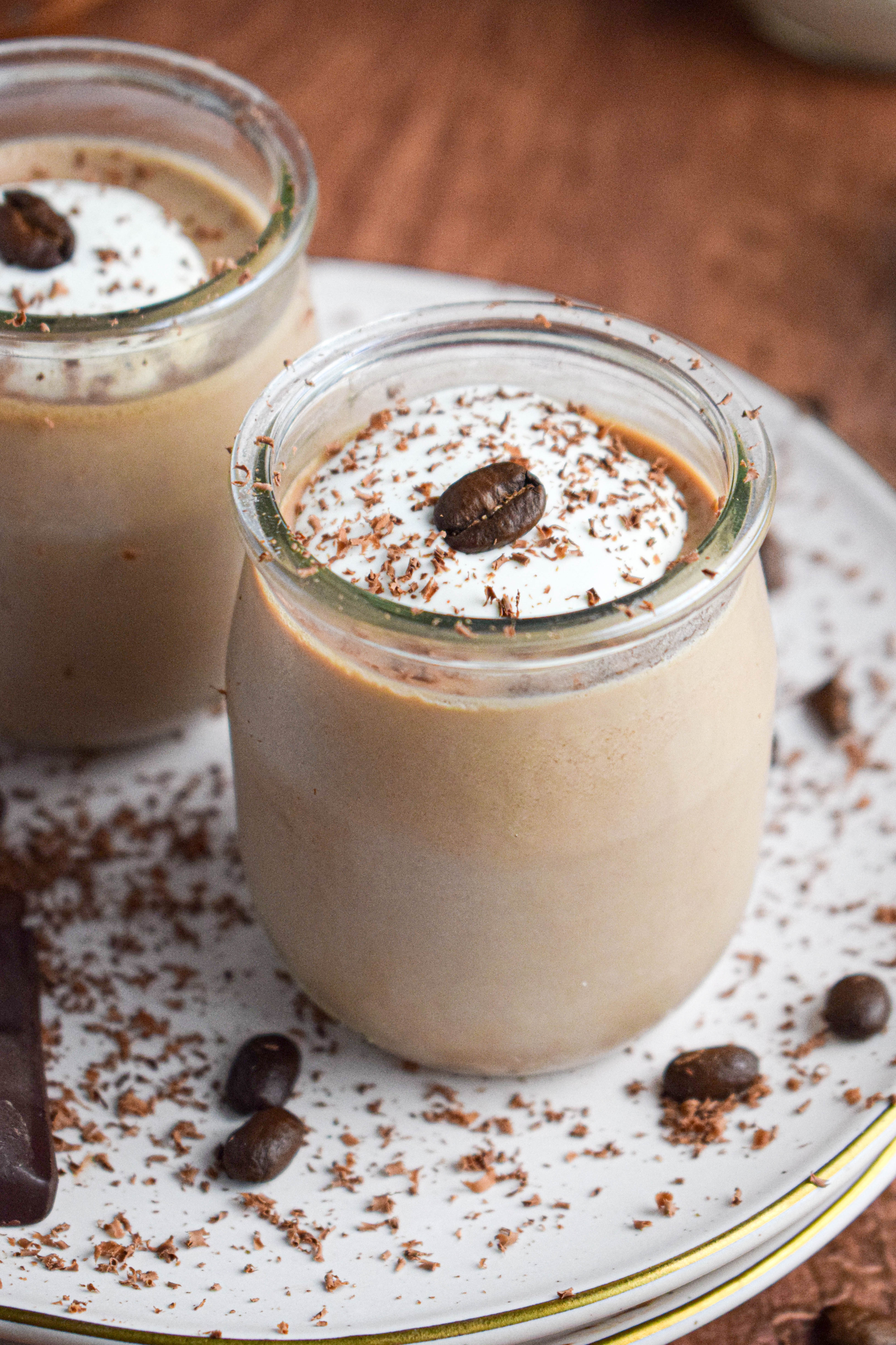 Baked Espresso Panna Cotta with Dark Chocolate Shavings