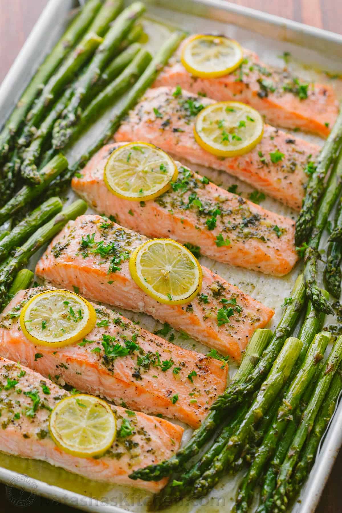 Baked Herb-Crusted Salmon with Roasted Asparagus and Lemon