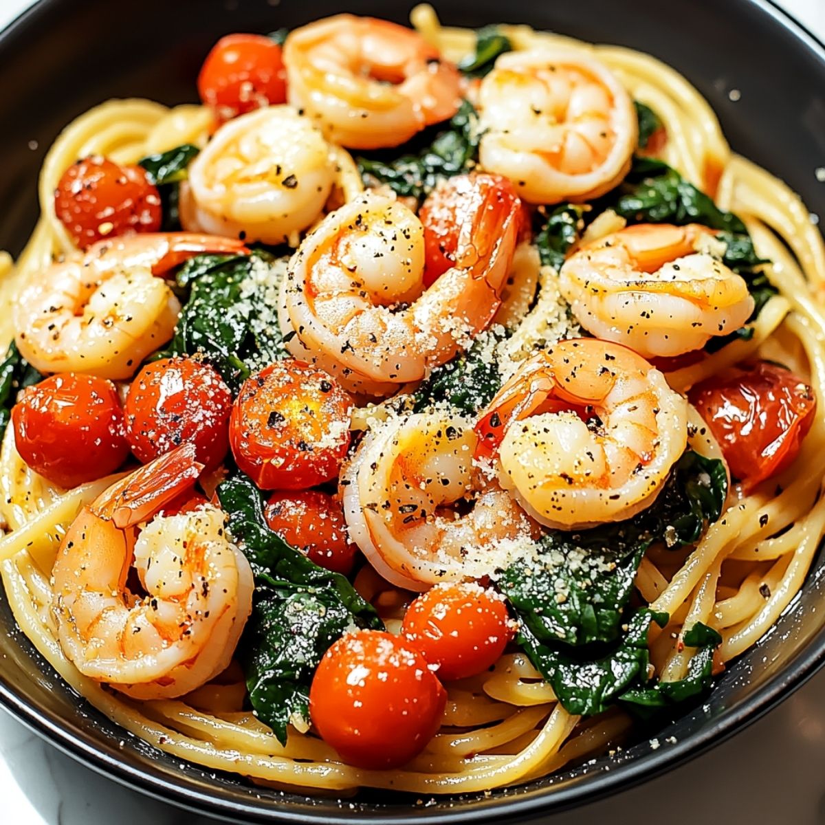 Pan-Seared Shrimp with Tomato and Spinach Skillet
