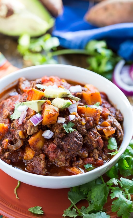 Stovetop Spiced Paleo Chili with Ground Beef and Sweet Potatoes