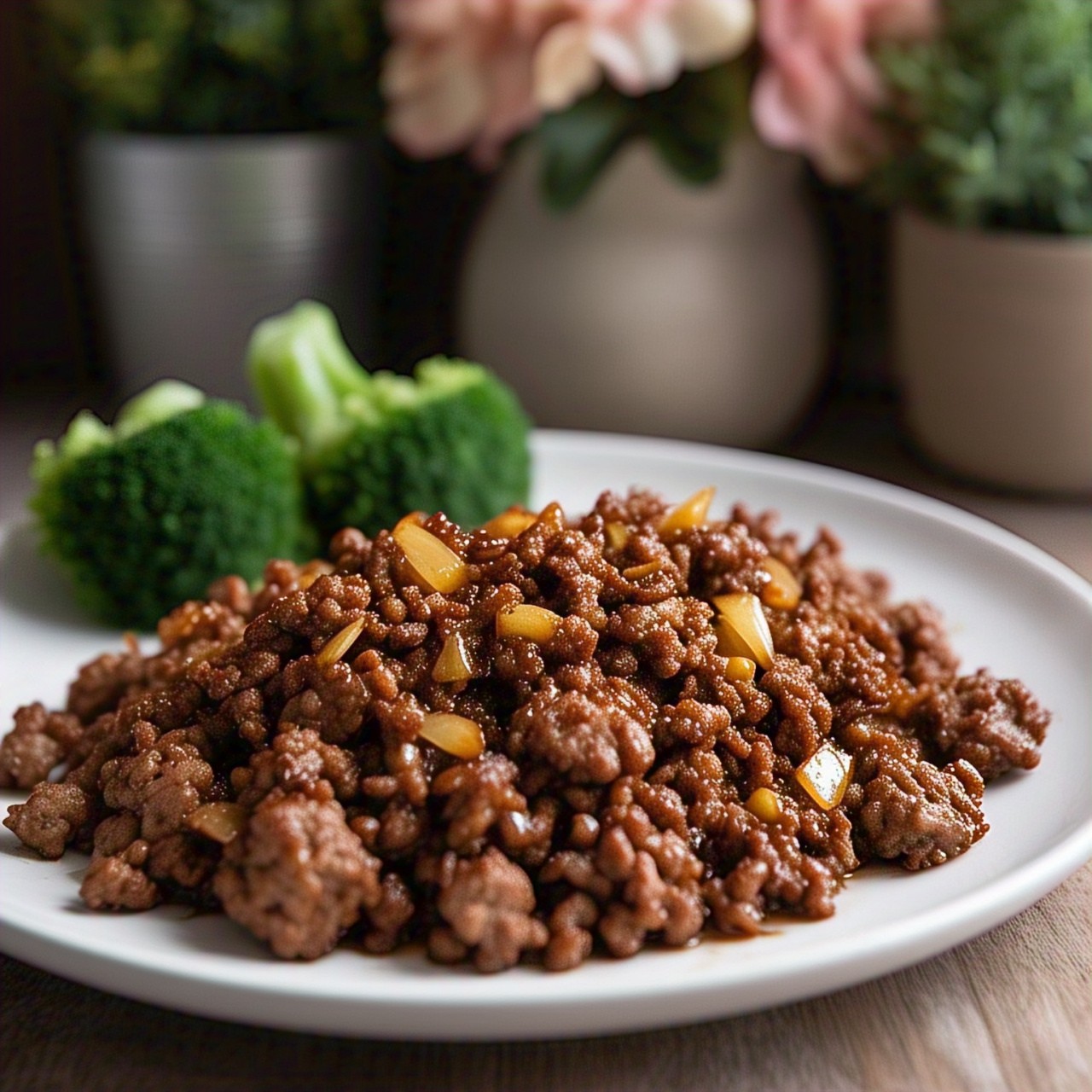 Sautéed Ground Beef with Ginger and Scallions