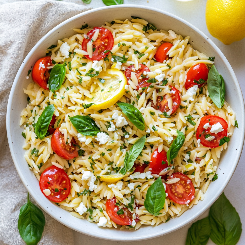 Lemon-Basil Orzo Salad with Cherry Tomatoes and Mozzarella