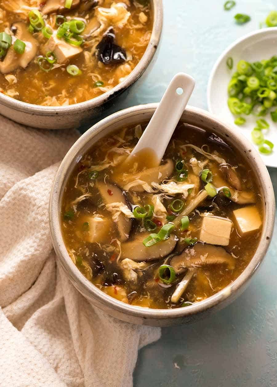 Sichuan-Style Hot and Sour Soup with Tofu and Mushrooms