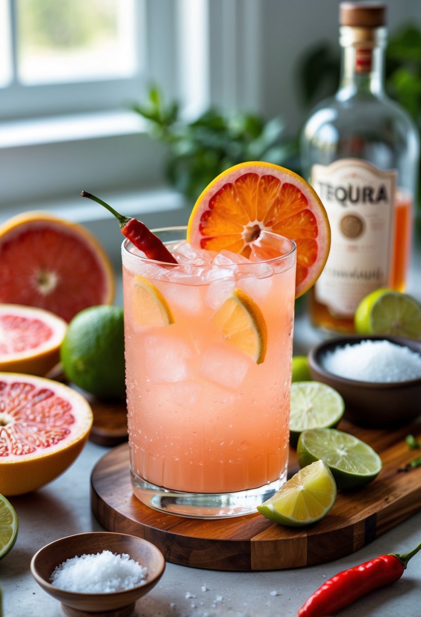 Tequila-Spiced Paloma with Grapefruit and Chili Salt Rim