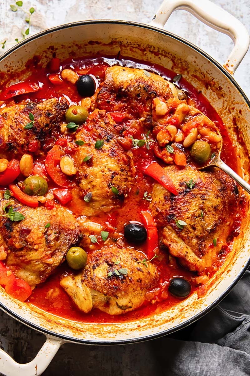 Pan-Seared Chicken with Spiced Tomato Olive Sauce
