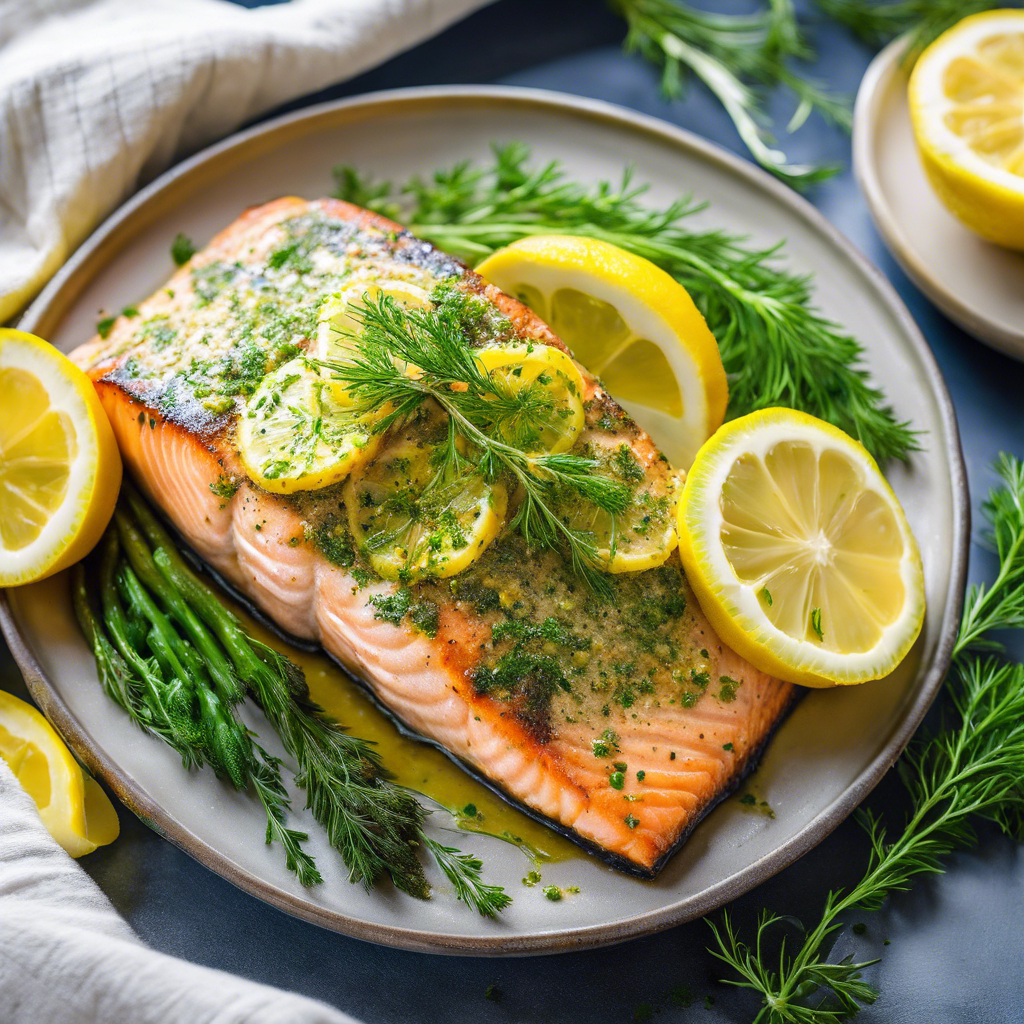 Herb-Roasted Salmon with Lemon-Cauliflower Rice and Asparagus
