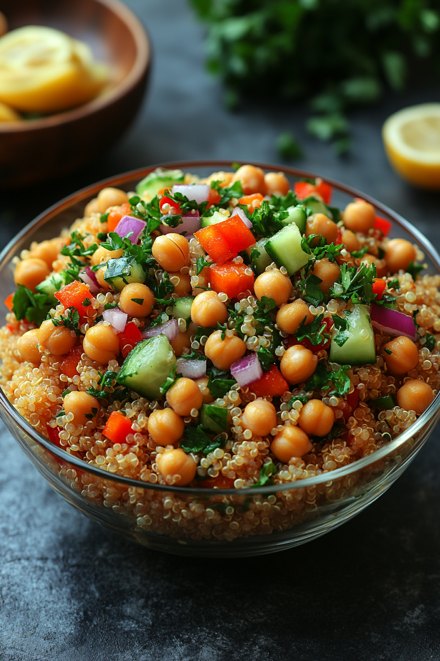 Baked Vegan Mediterranean Chickpea and Quinoa Salad