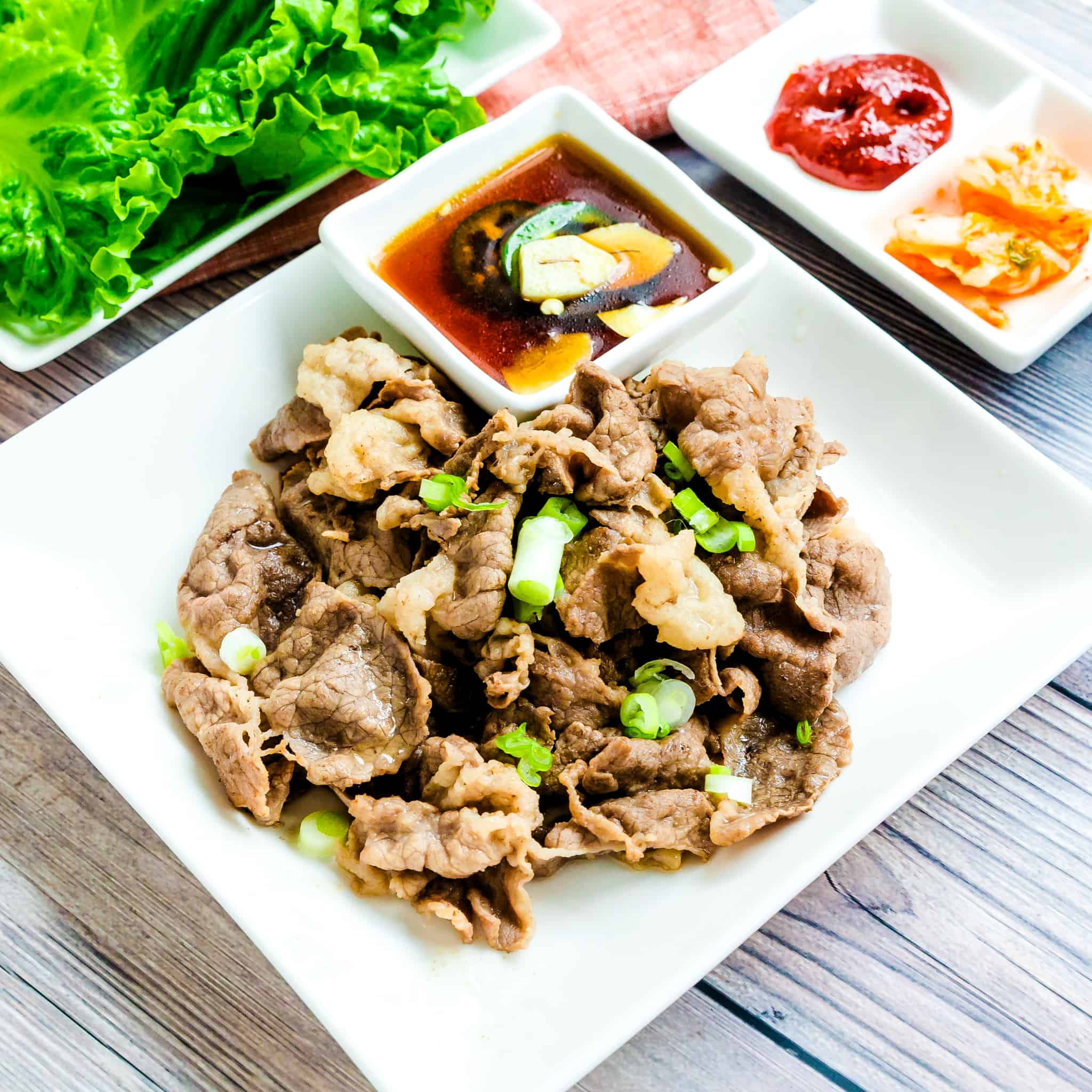 Pan-Seared Korean BBQ Beef with Sesame Scallion Salad
