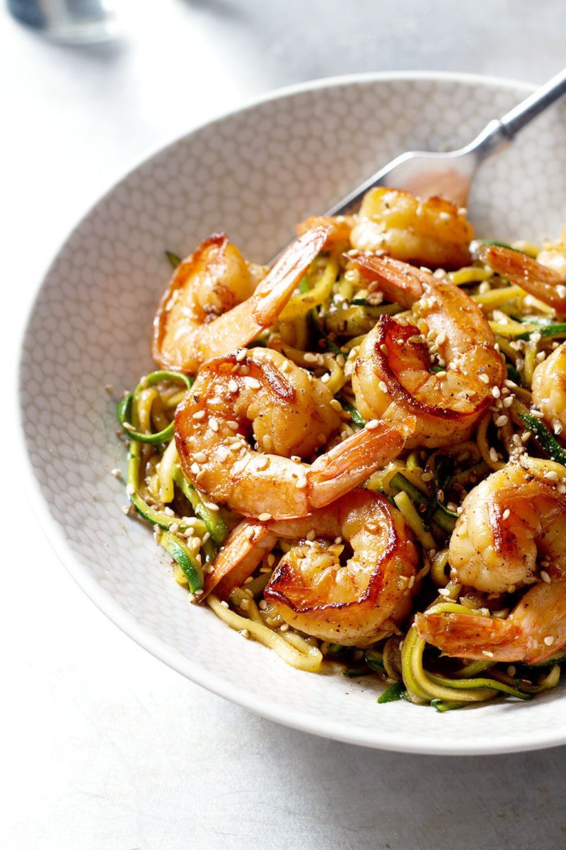 Stir-Fried Shrimp with Zucchini Noodles and Ginger-Sesame Sauce
