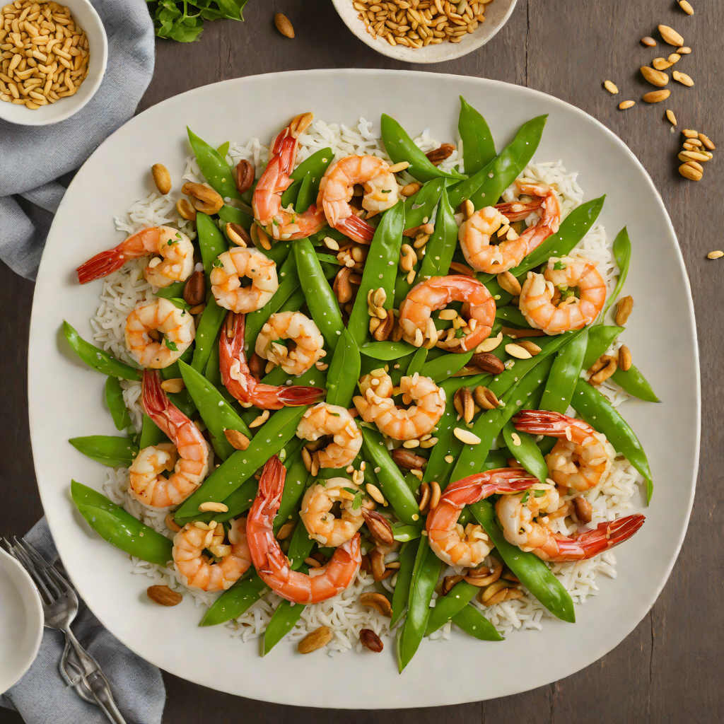 Garlic Ginger Stir-Fried Shrimp with Snow Peas and Cashews