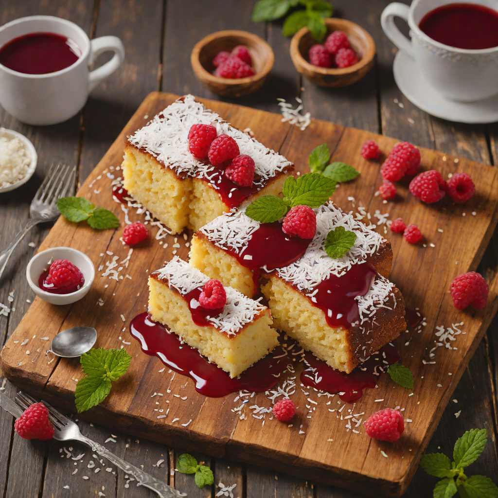 Lamington-Inspired Coconut Sponge Cake with Raspberry Sauce