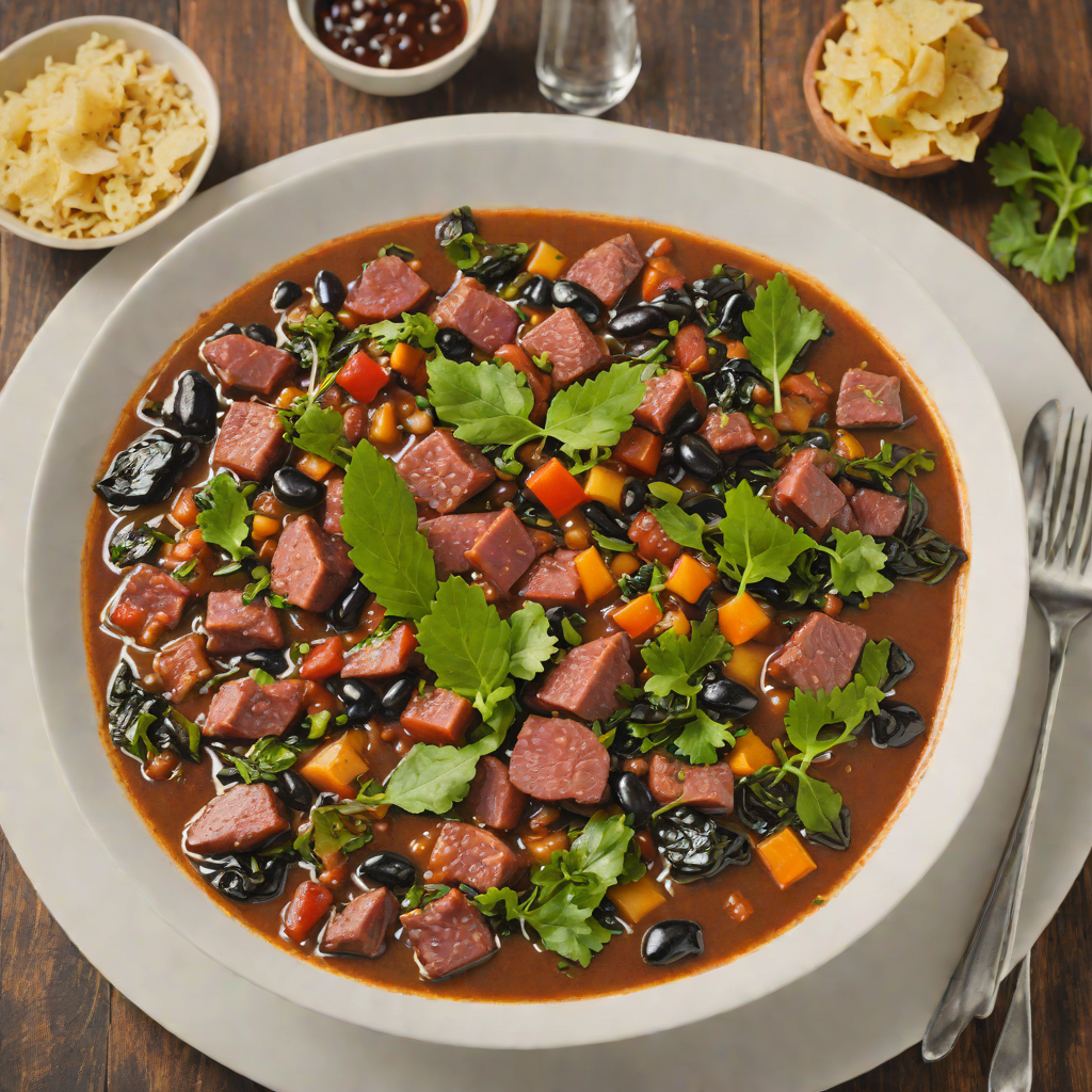 Slow-Cooked Black Bean Stew with Smoked Sausage and Collard Greens