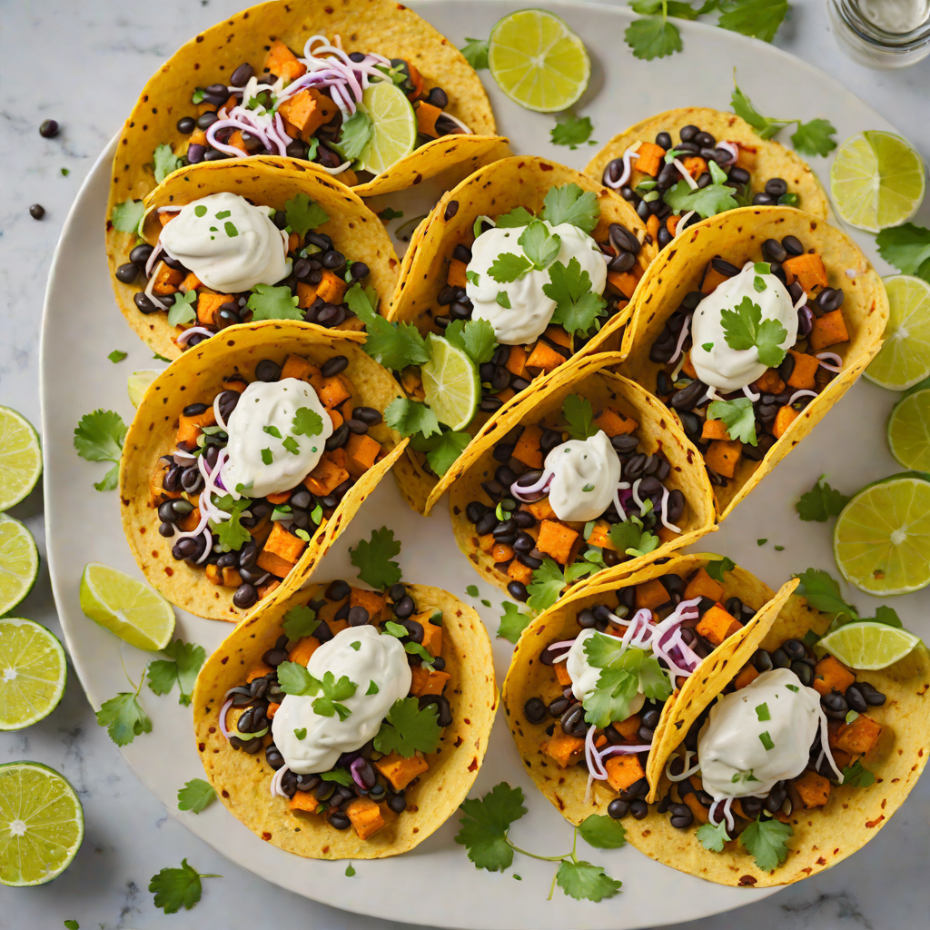 Jazz-Infused Sweet Potato and Black Bean Tacos with Cilantro Lime Crema