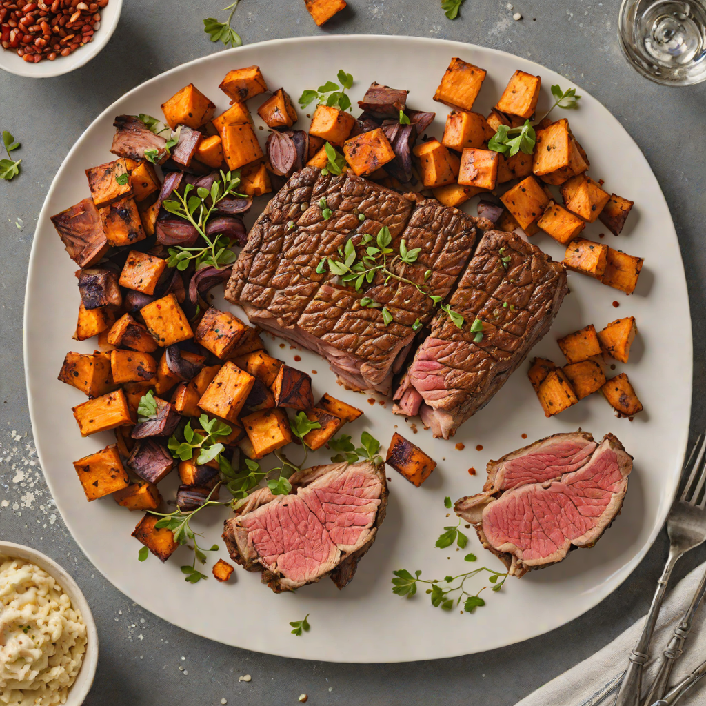 Sheet Pan Cajun-Spiced Ribeye with Roasted Sweet Potatoes