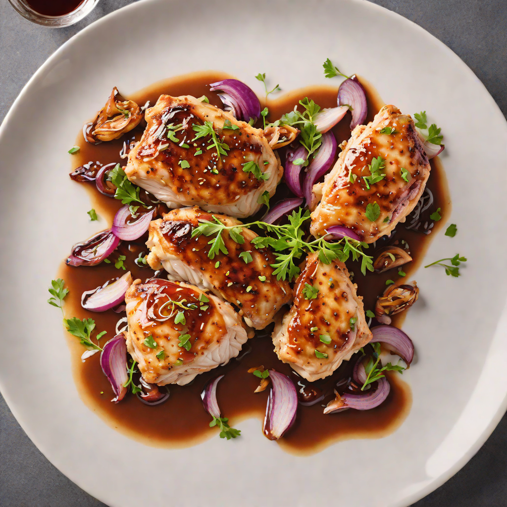 Pan-Seared Chicken with Roasted Red Onion and Garlic Jus
