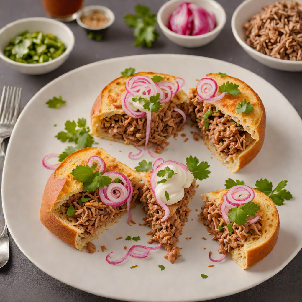 Spicy Torta Ahogada with Pickled Onions and Refried Beans