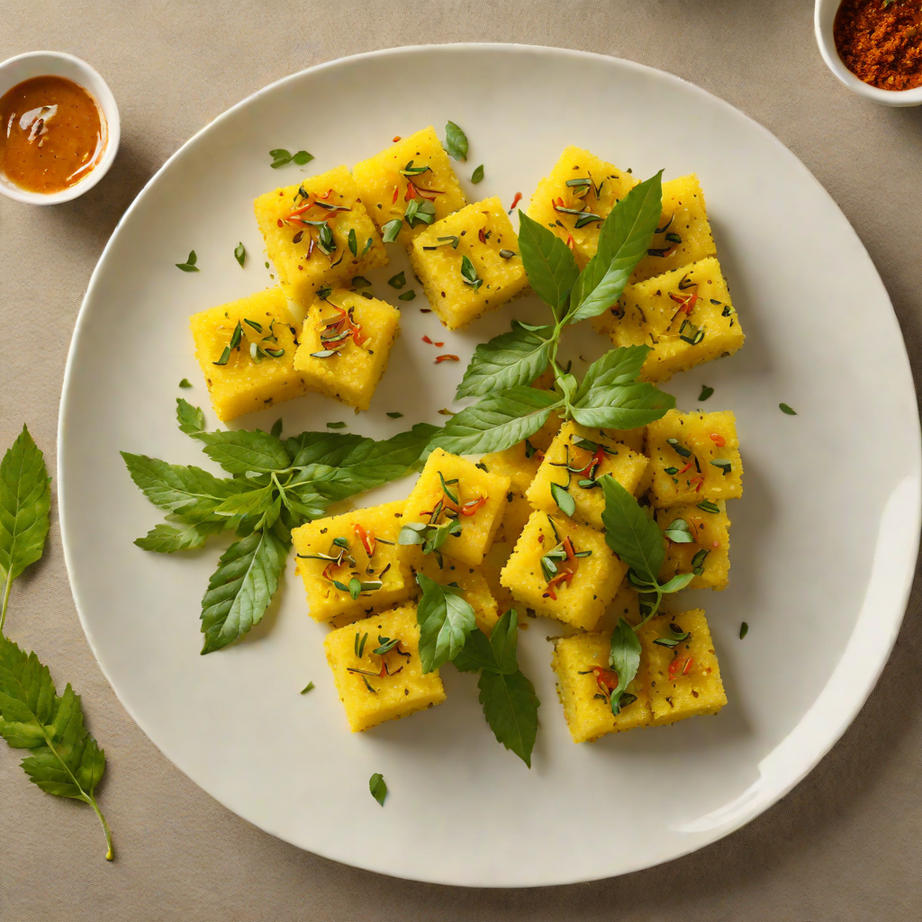 Masala Dhokla with Mustard and Curry Leaf Tempering