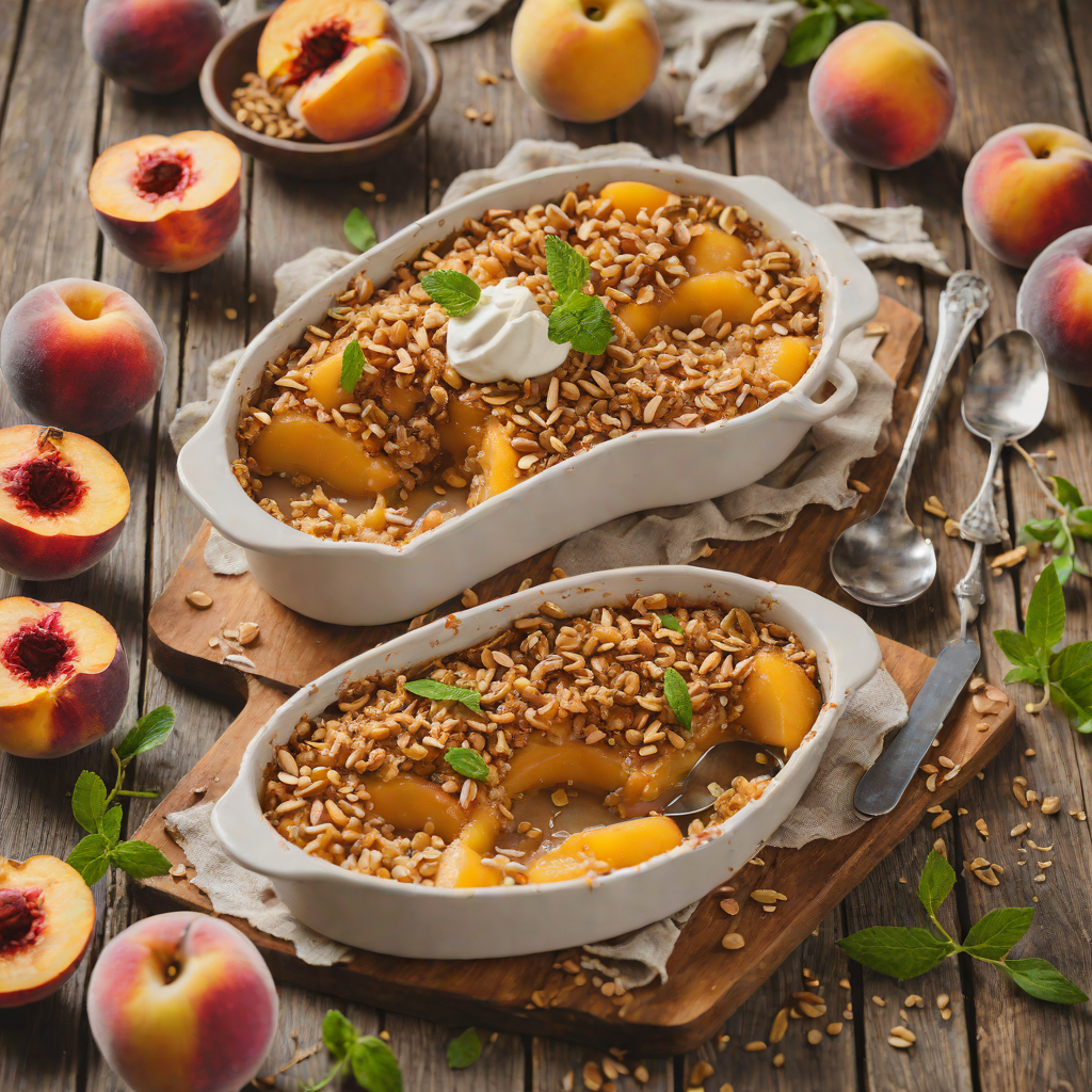 Baked Peach Pudding with Cinnamon and Almond Crumble