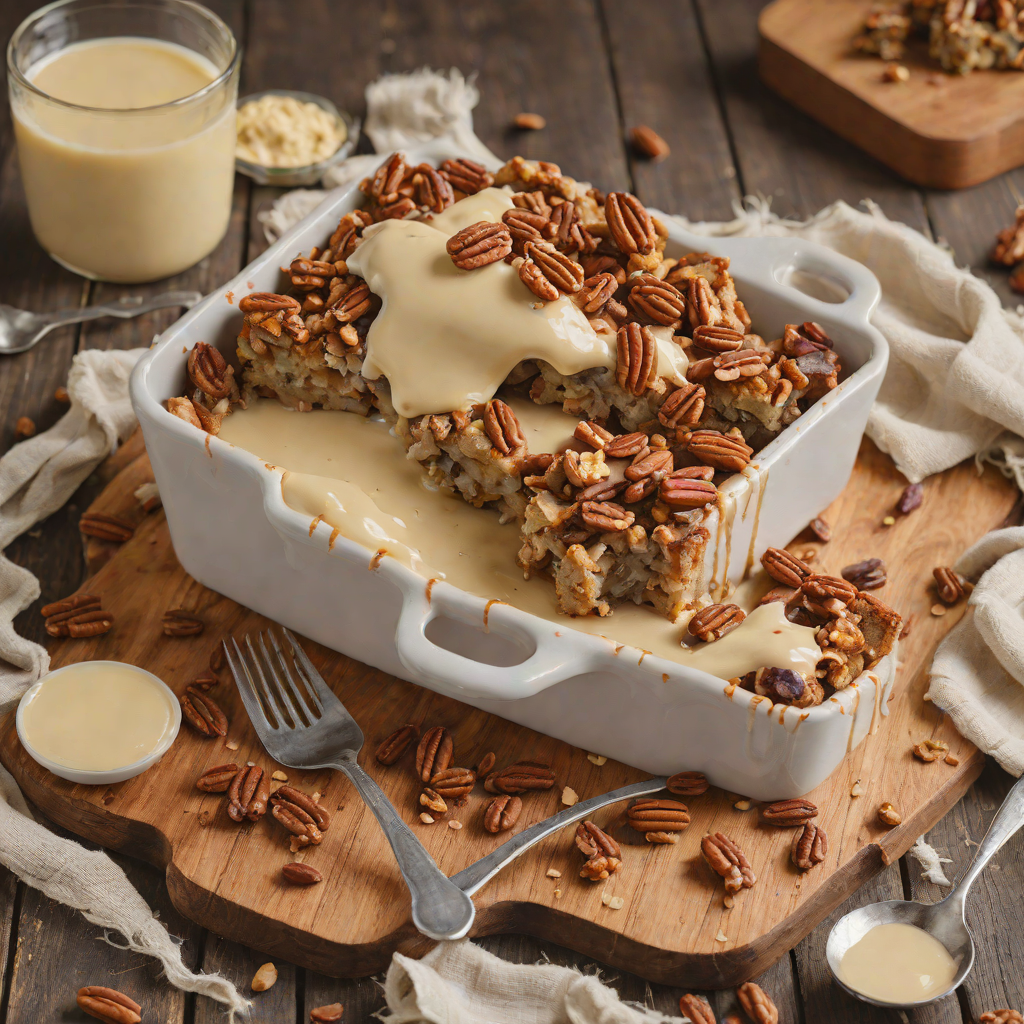 Quick Maple Pecan Bread Pudding with Vanilla Sauce