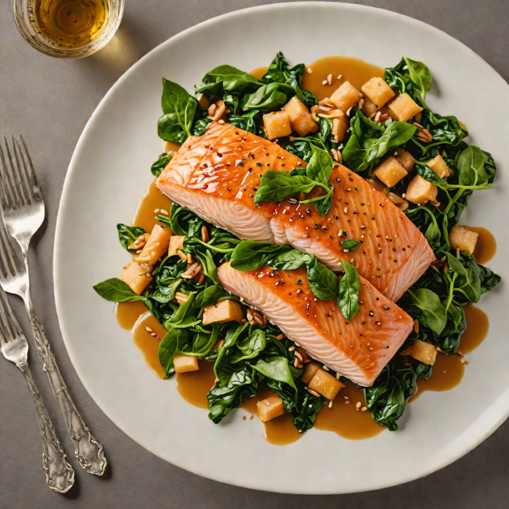 Pan-Seared Salmon with Soy-Ginger Glaze and Wilted Spinach