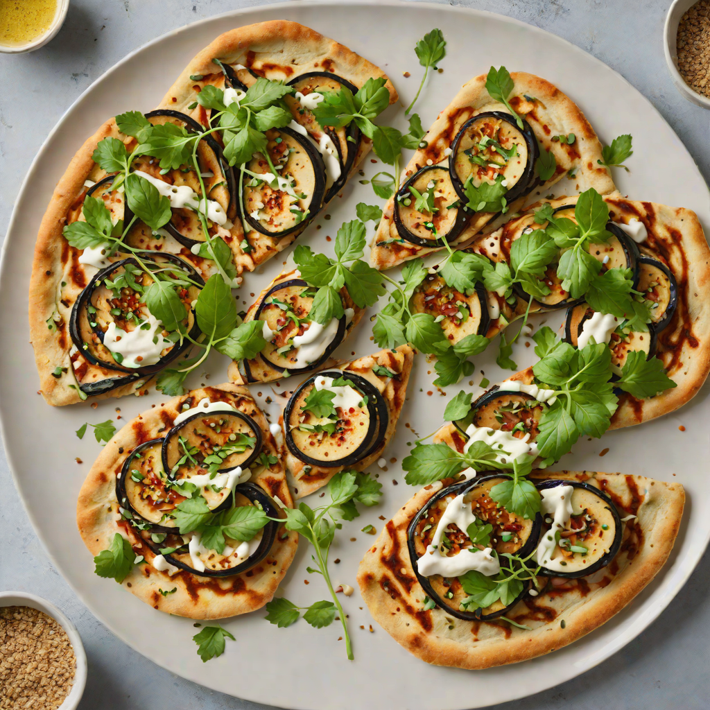 Roasted Eggplant and Za’atar Flatbread with Tahini Drizzle