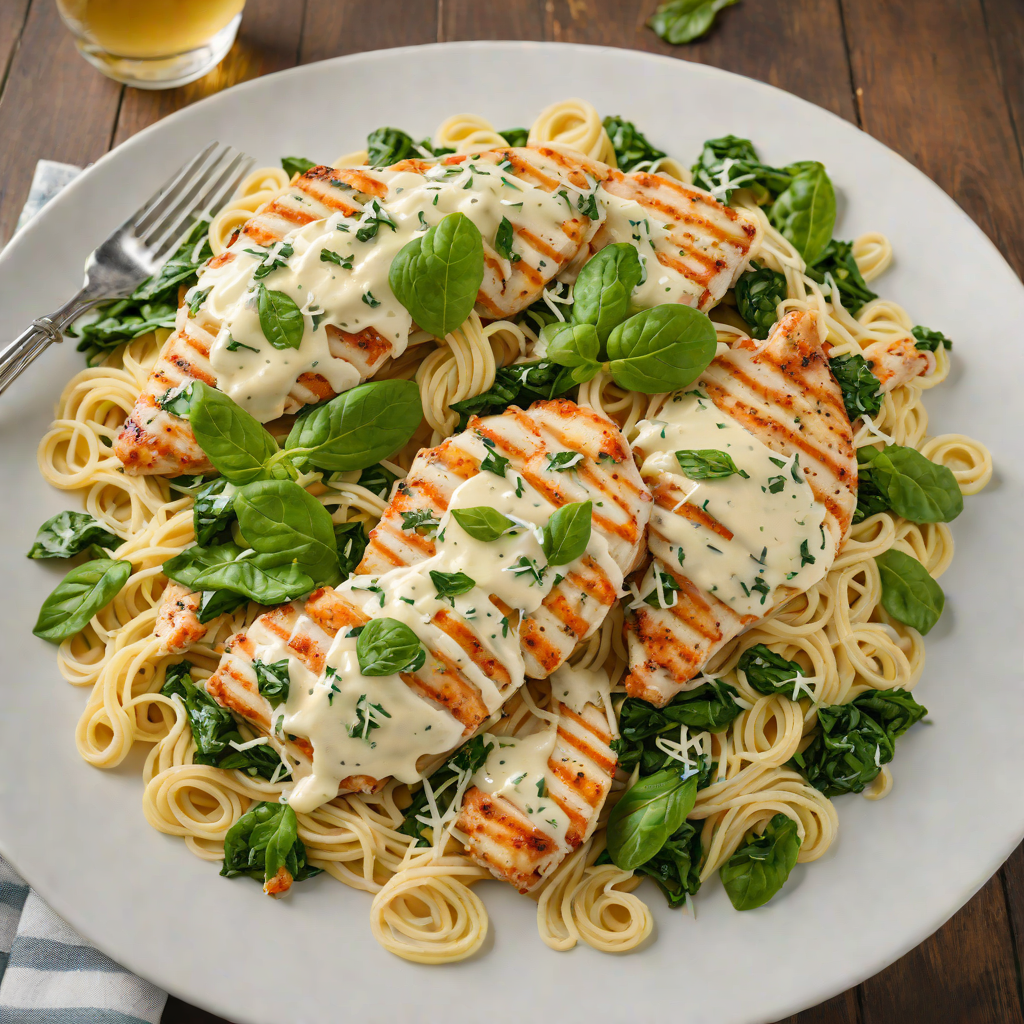 Grilled Chicken Alfredo with Fresh Parmesan and Spinach