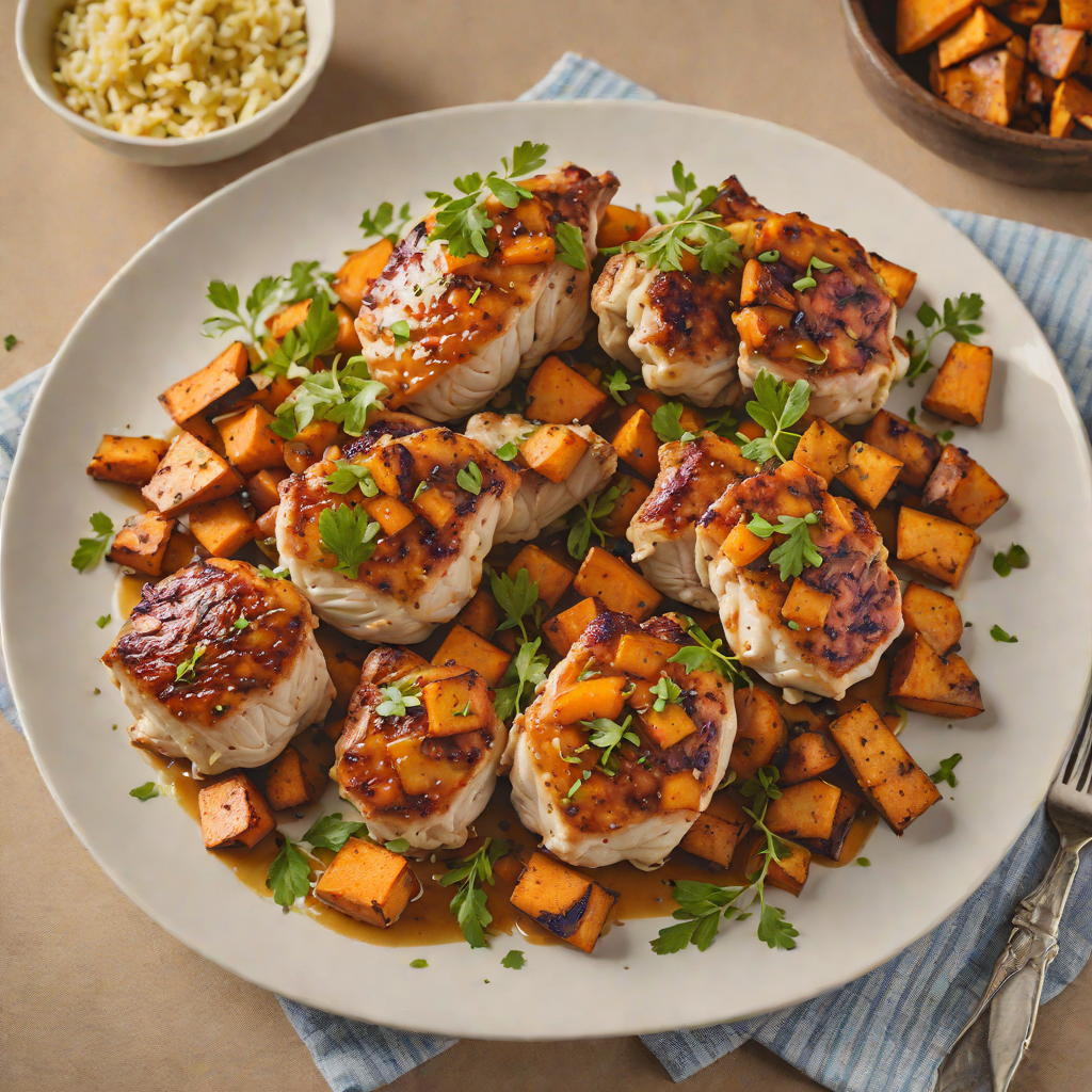 Pan-Seared Chicken Thighs with Roasted Sweet Potatoes and Garlic