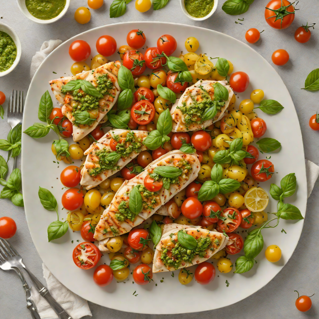 Pesto Chicken Sheet Pan Dinner with Cherry Tomatoes
