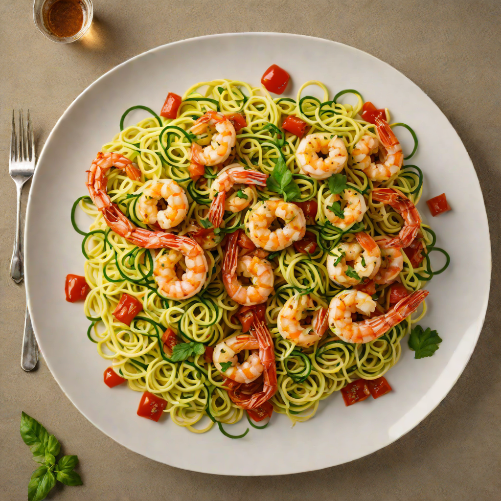 Sautéed Shrimp with Zucchini Noodles and Spiced Tomato Sauce