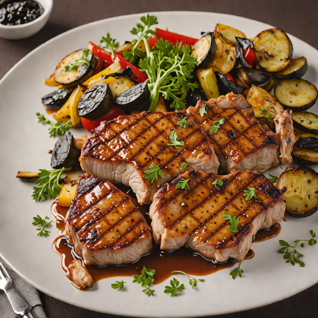 Maple-Glazed Grilled Pork Chops with Charcoal-Grilled Vegetables