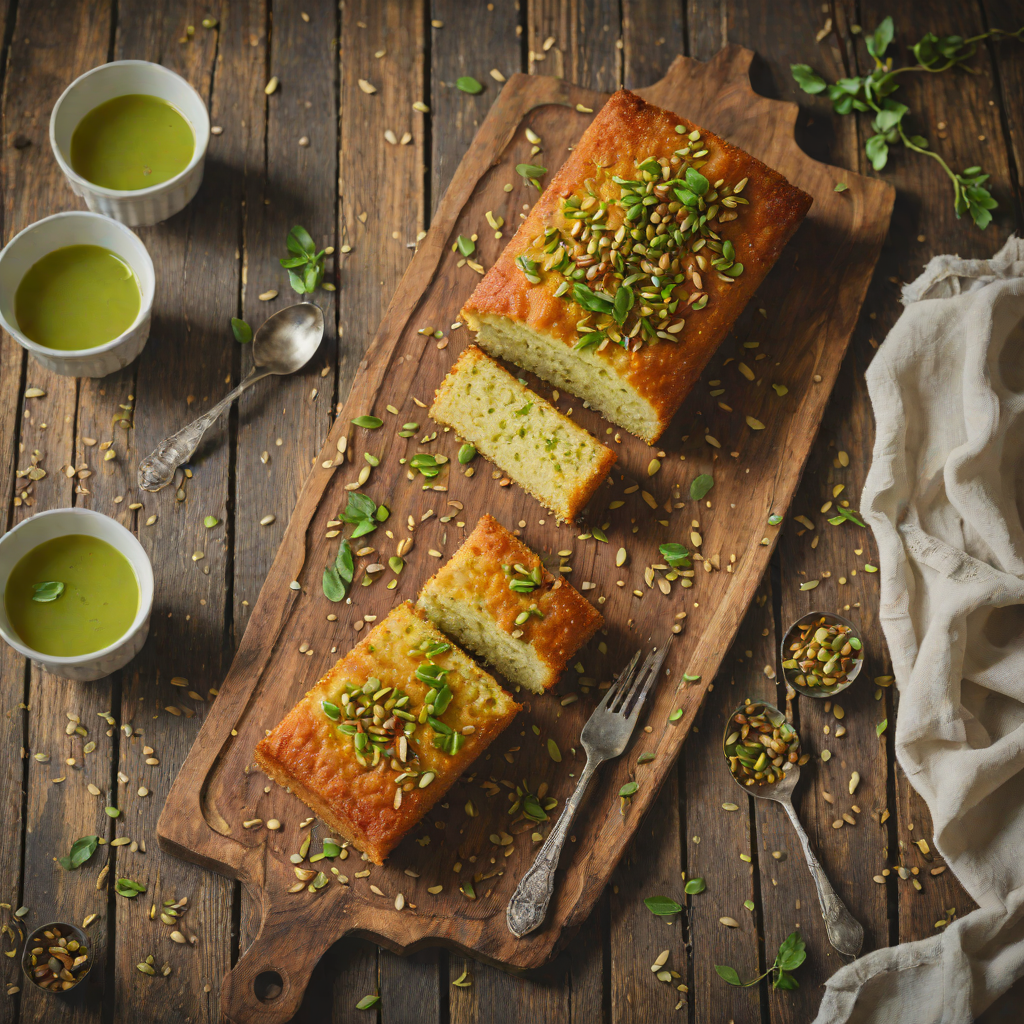 Rosewater and Cardamom Semolina Cake with Pistachio Syrup